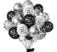 22Nd Birthday Decoration For Men And Women, 12 Inches Birthday Balloons Silver Black White, 16 Pieces Decoration Birthday 22 Years Happy Birthday Balloons Silver Black Decoration