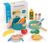22Pcs Accessoires De Cuisine En Bois Set De Jouets De Cuisine Jeu De Rôle Pour Enfants,Cuisine De Jeu Casseroles Et Poêles Set De Cuisine Cadeau Pour Filles Garçons 3 4 5 6 Ans