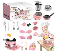 22PCS Children's Cooking Mini Kitchen Toys, Réel Cuisine Jouets de Cuisine pour Enfants, Accessoire Cuisine Enfant avec ustensiles et Vaisselle, Jouets Montessori pour Filles et garçons (Rose)