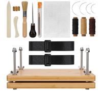 22pcs Ensemble de Presse à Livres, Presse de Reliure Outils de Reliure de Livre avec Tissu de Reliure Aiguilles de Dossier en Os Ligne Cire Poinçon Anneau dé à Coudre Sangles Brosse à Colle