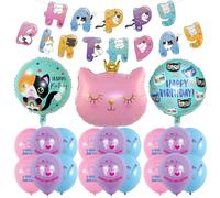 22pcs Fournitures de Fête d'Anniversaire Chat Bannière Joyeux Anniversaire Chat, Décoration d'anniversaire de chat filles garçons, Anniversaire Deco Latex Ballons Compagnie d'Anniversaire Déco