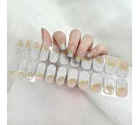 22PCS Gel Vernis À Ongles Autocollants Semi Durci, Français Lignes Or Bandes d'ongles en Gel, Longue Durée Film pour Ongles Auto-adhésifs, Gel Nail Stickers pour Femmes Filles Manucure Décoration