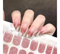 22PCS Gel Vernis À Ongles Autocollants Semi Durci, Or Rose Paillettes Bandes d'ongles en Gel, Longue Durée Film pour Ongles Auto-adhésifs, Français Enveloppes à Ongles en Gel pour Femme Fille