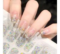 22Pcs Vernis Autocollant Ongle Effet Semi-Permanent Nail Art Sticker Ongle Auto-adhésif Couverture Complète Semi-Durci Manucure Décoration pour Femme Fille (Argent Pailleté)