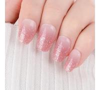 22Pcs Vernis Autocollant Ongle Effet Semi-Permanent Nail Art Sticker Ongle Auto-adhésif Couverture Complète Semi-Durci Manucure Décoration pour Femme Fille (Rose Pailleté)