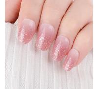 22pcs Vernis Autocollant Ongle Effet Semi-Permanent Nail Art Sticker Ongle Auto-Adhésif Couverture Complète Semi-Durci Manucure Décoration Pour Femme Fille (Rose Pailleté)