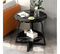 SEAFIOZ 23,6 "" Tables Basses Rondes pour Salon, Salle Latérale D'accent en Bois à 2 Niveaux avec Rangement Ouvert Industriel, Haut en Bois Circulaire, Table De Chevet Mobile pour Petite Chambre