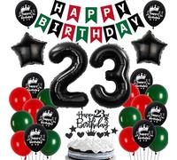 23 ans anniversaire Decoration Homme Femme, Ballon 23 ans anniversaire Rouge Noir Vert, 23 ans ballon Noir Vert Rouge Decoration, 23 ans fête Décoration Homme Femme, 23 Noir Vert Rouge Ballons