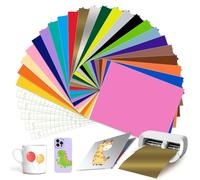 23 couleurs Smart Adhesive Vinyl Permanent pour Cricut Joy Xtra, Smart Vinyl Permanent avec 5 films de transfert 24 x 30,5 cm Film vinyle autocollant pour traceur de film vinyle pour bricolage