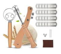 23 Pcs Lame Boulanger, Lame à Pain Fouet Danois Coupe-Pâte en Acier Inoxydable avec Manche en Chêne avec 20 Lames pour Baguette, Pâte, Pain DIY et Cuisson