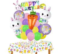 23 Pièces Ballons en Feuille Set, Grands Ballons de Pâques avec Nappe, Ballons en Aluminium Lapin Carotte, Décoration de Fête Mignon pour Enfants, Fête à Thème