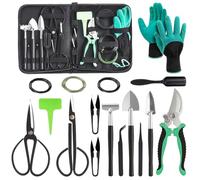 23 Pièces Kit Bonsai, Garden Tool Kit, Outils Jardinage, Outils Bonsai avec Gardening Trowel, Mini Rake and Spade, and Garden Gloves, Portable Kit Jardinage Convient Aux Passionnés Jardinage, Vert