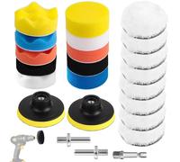 23 Pièces Kit Polissage Voiture pour Polisseuse, 3 Pouces Pad Lustrage Éponge & Laine, Tampons Polissage Disque avec Adaptateur Perceuse, Embout Polish Automobile pour Polir, Meulage, Cirage