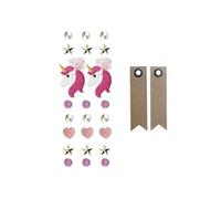 23 stickers 3D Licorne + 20 étiquettes kraft Fanion - Graine Créative