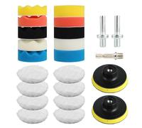 23 Tampons de Polissage - Kit de Polissage 3 Pouces - Éponge et Laine - Pour polir, poncer, cirer - Compatible avec perceuse, voiture, polisseuse (Multicolore)