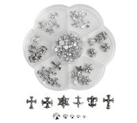 230 PCS Breloques pour Ongles 3D Croix en Métal Chromé Argent, Charms Gothiques Rétro Punk avec Coeurs et Crânes pour Nail Art, Décorations Manucure Élégantes et Créatives