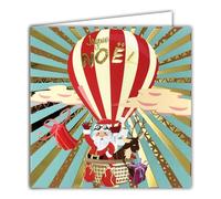 23081 Carte Joyeux Noël Carte Carrée Joyeux Père Noël en Or Doré Brillant avec Enveloppe Blanche 15x15cm - Montgolfière Renne Livraison Cadeaux Tombés du Ciel Cheminée 25 décembre
