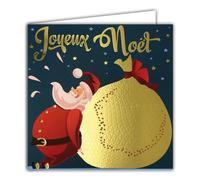 AFIE 23084 Carte Carrée Joyeux Père Noël en Or Doré Brillant avec Enveloppe Blanche 15x15cm - Hotte Sac Livraison Cadeaux Jouets 25 décembre Fêtes Fin d'Année étoiles - Fabriqué en France