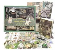 232PCS Kit d'accessoires de Scrapbooking Vintage Autocollant Scrapbook Esthétique Bullet Journal Scrapbooking Kit avec A6 Grille Carnet, Décoratifs Scrapbook Papier Sticker DIY Cadeau Filles Femmes