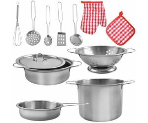 23444 Batterie de cuisine pour enfants à partir de 3 ans avec sac à dos Aspect réel Accessoire de cuisine en métal