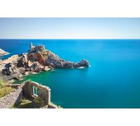 236301103 Tableau sur toile 80 x 50 cm : Église de San Pietro sur les rochers de Portovenere, Golfo dei Poeti - Photographie longue exposition - Région de Ligurie, Italie, Europe