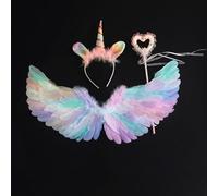 23GUANYI Deguisement Licorne Fille, Costume Halloween Enfant avec Serre tête Coloré Ailes de Plumes Baguette Magique Tutu Jupe pour Halloween Cosplay Party