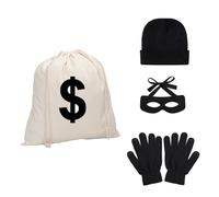 23GUANYI Masque Carnaval, Masque Bal Masqué, Masque Carnaval A Decorer, Costume Voleur, Costume Voleur Avec Des Signes Dollars Sac D'argent Masqué pour Les Yeux Décoration Carnavals Cosplay