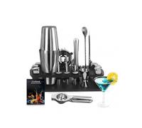 23Pcs Bartender Kit with Stand Silver Cocktail Shaker Set for Drink Mixing Martini Shaker Jigger Strainer Mixer Spoon Tongs Opener Stainless Steel Bar