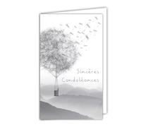 24-1003-B Carte Sincères Condoléances avec Enveloppe Blanche 10x16,5cm - Montgolfière Graines de Pissenlit Paysage Moderne Contemporain Design Épuré Gris Argenté Brillant Deuil Décès