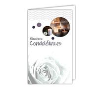 24-1018-A Carte Sincères Condoléances Format 16x9,5cm avec Enveloppe Blanche Décès Deuil bougies Fleurs Paix Eau Herbe Graminée Fabriqué en France