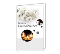24-1018-B Carte Sincères Condoléances Format 16x9,5cm avec Enveloppe Blanche Décès Deuil bougies Fleurs Paix Eau Herbe Graminée Fabriqué en France