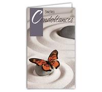 24-1027 Carte Sincères Condoléances Format 16x9,5cm avec Enveloppe Blanche Papillon Galets Pierres Sable Jardin Zen Repos Âme - Fabriquée en France