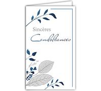 24-1039 Carte Sincères Condoléances Format 16x9,5cm avec Enveloppe Blanche Décès et Deuil - Cérémonie Funéraire - Feuilles Bleues Branches Arbre - Fabriquée en France