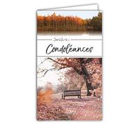 24-1043 Carte Sincères Condoléances Format 16x9,5cm avec Enveloppe Blanche Décès et Deuil - Cérémonie Funéraire - Paysage Automne Forêt Arbres Banc - Fabriquée en France