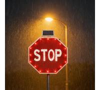 24" / 30" Panneau Stop Solaire LED Clignotant Automatique, Panneau De Signalisation De Sécurité Routière, Panneau Stop Lumineux Aluminium pour Routes Et Parkings