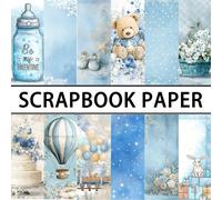 24/36 PCS Bloc de papier pour scrapbooking thème bleu, papier scrapbooking à motifs d'animaux mignons, d'étoiles et de gâteaux sur fond bleu, format 5,9*5,9 pouces, papier à une face pour baby shower,