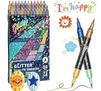 24/48/72/96 Colors Glitter Effect Brush Markers, Dual-Tip Glitter Pens Set, Metallic Pen for Scrapbooking, Colouring Pens for Adult Coloring Books, DIY Crafts, Cards & Art Supplies (72 Colors)