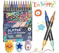 24/48/72/96 Colors Glitter Effect Brush Markers, Dual-Tip Glitter Pens Set, Metallic Pen for Scrapbooking, Colouring Pens for Adult Coloring Books, DIY Crafts, Cards & Art Supplies (24 Colors)