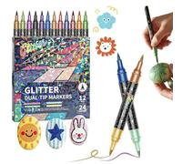 24/48/72/96 Colors Glitter Effect Brush Markers, Dual Tip Metallic Shimmer Pens Set, Professional Glitter Paint Pens Set, For Coloring, Journals, Planners, Scrapbooking & Card Making (24Colors)