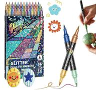 24/48/72/96 Colors Glitter Effect Brush Markers, Dual Tip Metallic Shimmer Pens Set, Professional Glitter Paint Pens Set, For Coloring, Journals, Planners, Scrapbooking & Card Making (48 Colors)