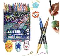 24/48/72/96 Colors Glitter Effect Brush Markers, Dual Tip Metallic Shimmer Pens Set, Professional Glitter Paint Pens Set, For Coloring, Journals, Planners, Scrapbooking & Card Making (48 Colors)