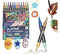 24/48/72/96 Colors Glitter Effect Brush Markers, Dual Tip Metallic Shimmer Pens Set, Professional Glitter Paint Pens Set, For Coloring, Journals, Planners, Scrapbooking & Card Making (48 Colors)