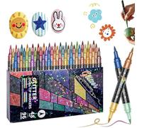 24/48/72/96 Colors Glitter Effect Brush Markers, Dual Tip Metallic Shimmer Pens Set, Professional Glitter Paint Pens Set, For Coloring, Journals, Planners, Scrapbooking & Card Making (48 Colors)