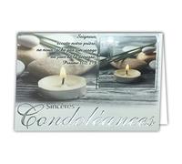 24-5001 Carte Argentée avec Enveloppe 145x105mm - Sincères Condoléances avec Psaume Texte Mots Citation Bible Ancien Testament Croix Chrétienne Catholique Bougie Galets Zen - Fabriqué en France