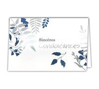 24-5007 Carte Argentée avec Enveloppe 145x105mm, Sincères Condoléances Courage Feuilles Arbre Bleues Brillantes Décès Femme/Homme Cérémonie d'Adieu Enterrement Deuil, Fabriqué en France Argenté