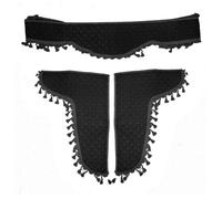 24/7 AUTO Ensemble de rideaux décoratifs pour camion, bus, poids lourd en cuir écologique noir 3 pièces, avec franges noires, coutures noires, en cuir synthétique matelassé Eco