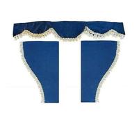 24/7 AUTO Lot de 3 rideaux décoratifs bleus en velours avec pompons blancs pour pare-soleil avant + fenêtres latérales pour camions