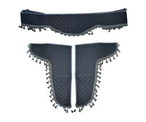 24/7 AUTO Lot de 3 rideaux décoratifs en cuir écologique gris pour camion, bus, camion, pompons, coutures matelassées