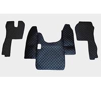 24/7 Auto Lot de 3 tapis de sol en cuir écologique noir + couvercle moteur pour Scania R 2004-09 modèles de boîte de vitesses manuelle avec conduite à gauche uniquement coutures rouges