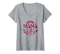 24/7 Mama on Duty: Pink Camo Mom Life, Mama T-Shirt avec Col en V, Femme, Gris Chiné, M